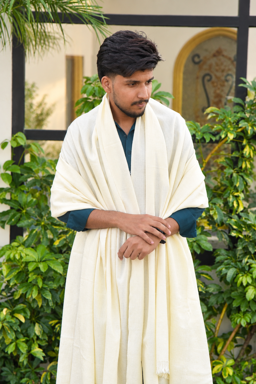 Premium Ivory Cream Men's Traditional Shawl